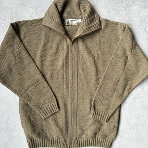 Vintage 80s London Fog Men's beige taupe Zip-Up Shawl Collar Sweater